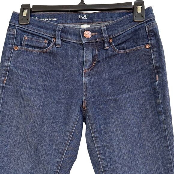 Ann Taylor LOFT Petite SZ 0P Modern Skinny Jeans Low-Rise Dark Wash Whiskered - Picture 2 of 9